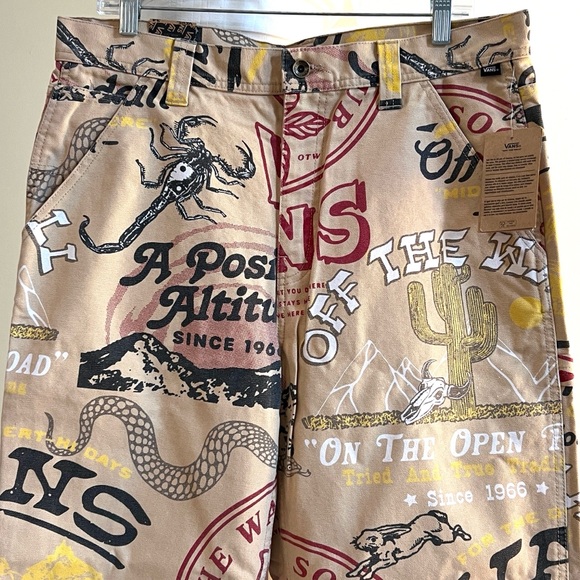 NWT New VANS Loose Fit Drill Chore Carpenter Pants All Over Print Canvas Size 34